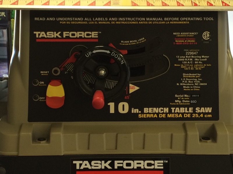 Task Force 10" Bench Table Saw Very Good Buya