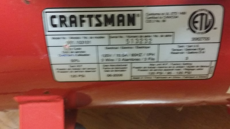 CRAFTSMAN Air Compressor COMPRESSOR MODEL 921.153101 Like New | Buya