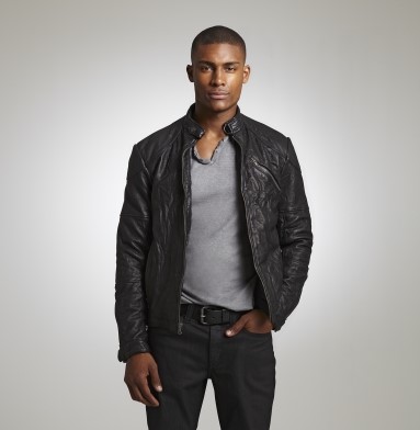 KENNETH COLE NEW YORK Clothing LEATHER MOTO JACKET BLACK #RS76139LE