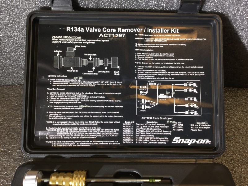 Snap On Tools ACT1297 R12 / R134a Master Kit Valve Core Remover Very