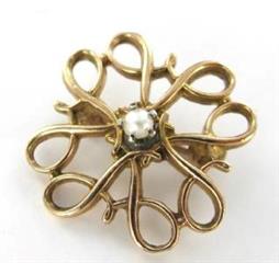 10KT YELLOW GOLD PIN BROOCH VINTAGE CHRISTMAS SEED PEARl