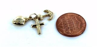 10KT YELLOW GOLD HEART ANCHOR CROSS CHARM PENDANT LOVE FAITH GROUNDING