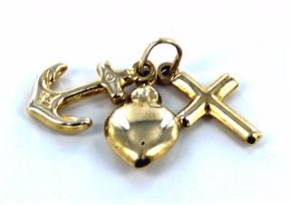 10KT YELLOW GOLD HEART ANCHOR CROSS CHARM PENDANT LOVE FAITH GROUNDING