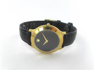 MOVADO GENTS STAINLESS STEEL GOLD TONE SWISS MADE LEATHER BAND