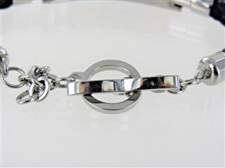 18KT & STAINLESS STEEL/ BLACK CORD BRACELET WITH CROSS