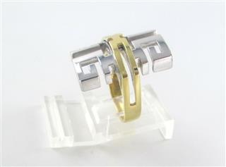 14K SOLID YELLOW & WHITE GOLD RING GREEK KEY COCKTAIL MADE IN ITALY