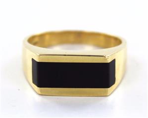 14KT SOLID YELLOW GOLD BLACK ONYX SIZE 9 RING PROTECTION