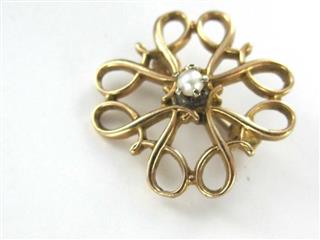 10KT YELLOW GOLD PIN BROOCH VINTAGE CHRISTMAS SEED PEARl