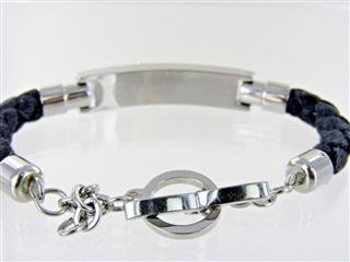 18KT & STAINLESS STEEL/ BLACK CORD BRACELET WITH CROSS