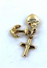 10KT YELLOW GOLD HEART ANCHOR CROSS CHARM PENDANT LOVE FAITH GROUNDING