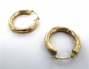 14KT YELLOW GOLD DIAMOND CUT DESIGN HOOP EARRINGS