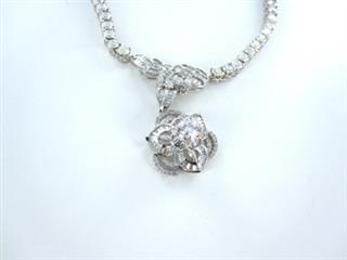 18KT WHITE GOLD NECKLACE 205 DIAMOND FLOWER 23.8DWT FINE JEWELRY 3CT