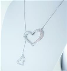 14KT WHITE GOLD NECKCHAIN WITH 2 HEARTS 2.69 ATW 24