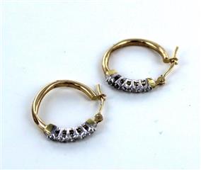 10KT SOLID YELLOW GOLD 12 DIAMONDS HOOP EARRINGS CLARITY CONFIDENCE EMPOWERMENT