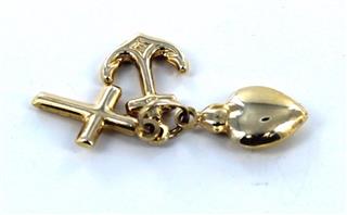 10KT YELLOW GOLD HEART ANCHOR CROSS CHARM PENDANT LOVE FAITH GROUNDING