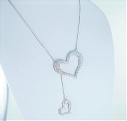 14KT WHITE GOLD NECKCHAIN WITH 2 HEARTS 2.69 ATW 24