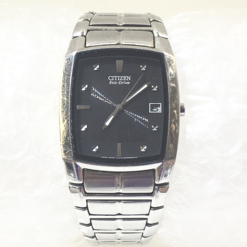 Citizen Men's Eco-Drive Stainless Steel Rectangular Face Date Watch ...