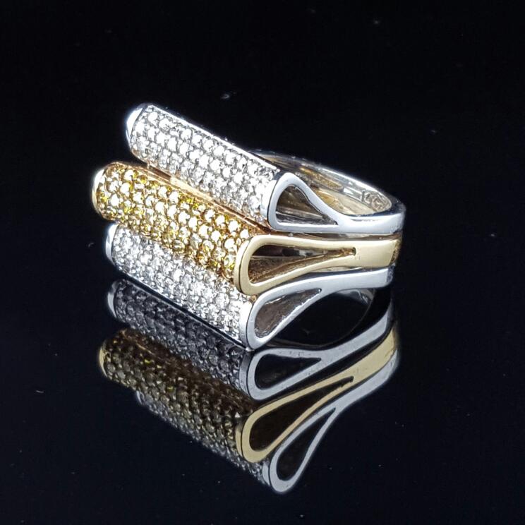 White & Fancy Yellow Diamond Ring 148 Diamonds 1.5 CTW 14K