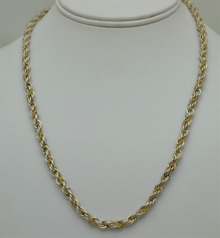 19.5" Silver & 14K Gold Rope Chain 925 Silver 38.7g Preowned First