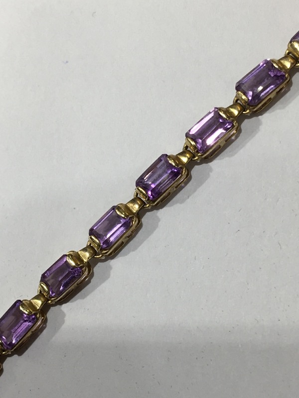 Amethyst GoldStone Bracelet 10K Yellow Gold 6.5g Pre