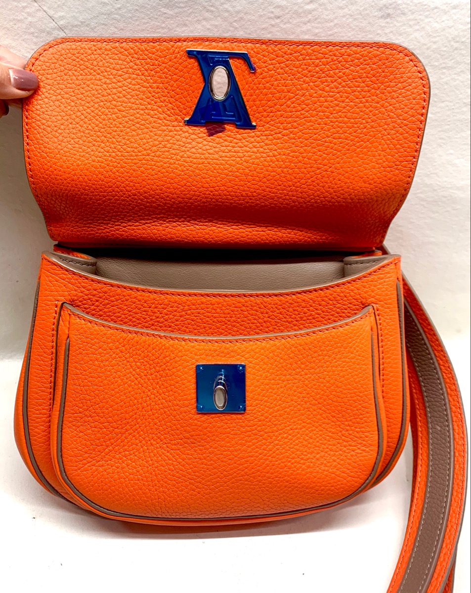 Authentic LOUIS VUITTON Rare MARCEAU TANGERINE Orange TAURILLON LEATHER Handbag Like New ...