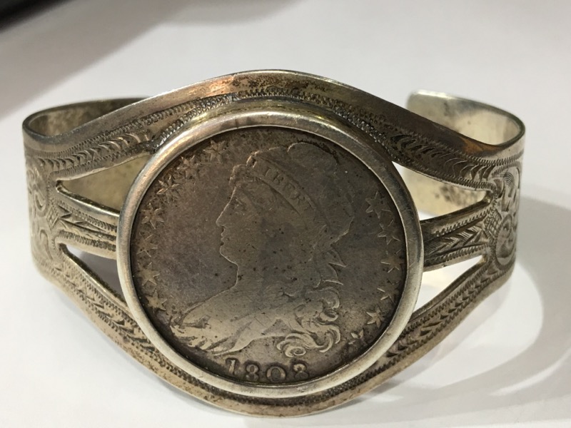 1808 1/2 CAPPED BUST BRACELET 925 Silver 49.9g Preowned