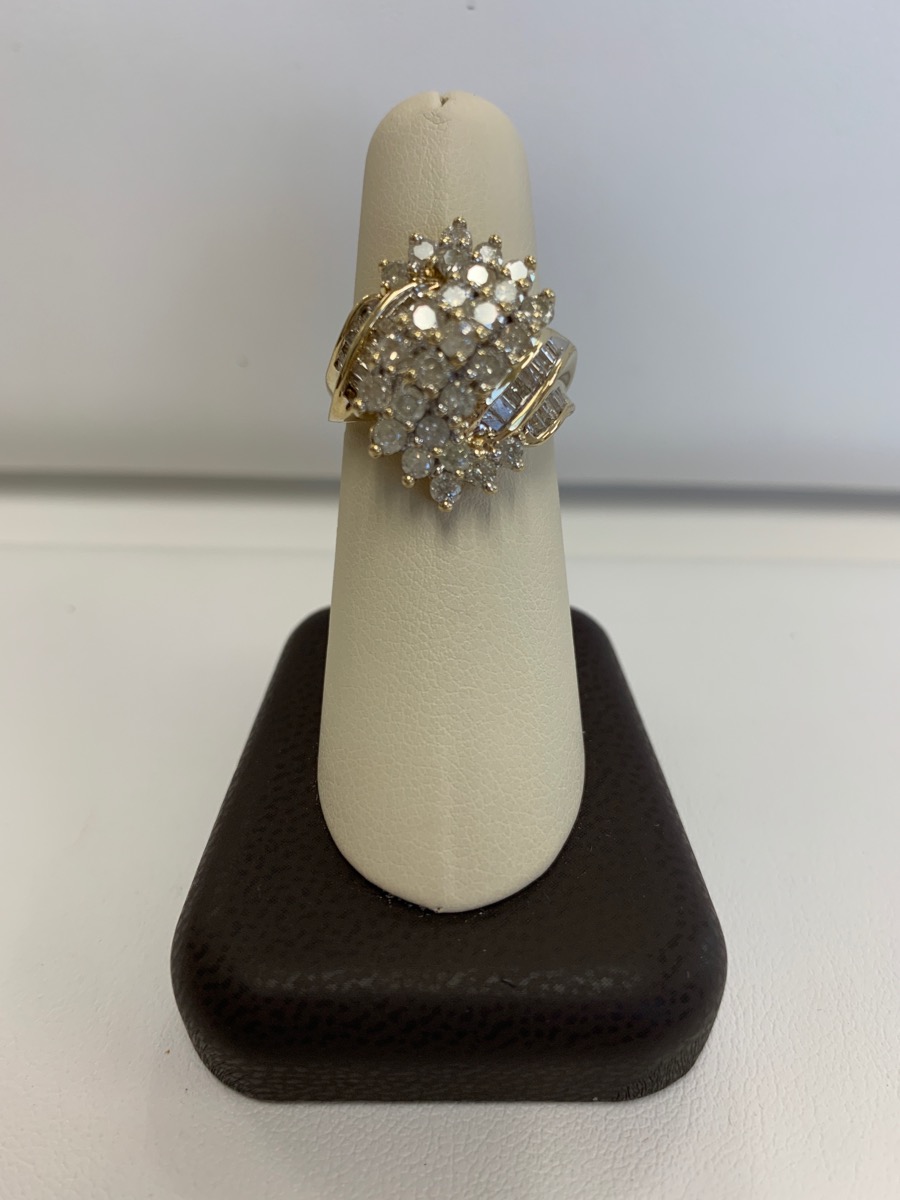 Lady's Diamond Cluster Ring 57 Diamonds 1.92 Carat T.W. 10K Yellow Gold