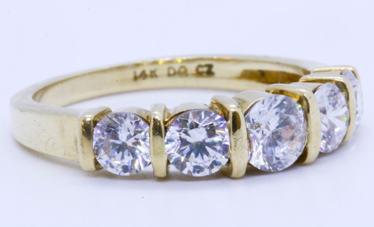 Diamonique 14K Solid Yellow Gold Round CZ 5-Stone Wedding ...