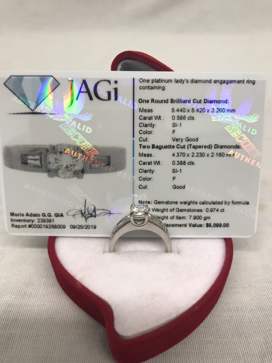 Lady's PlatinumDiamond Engagement Ring TEST 3 Diamonds .96 Carat T.W