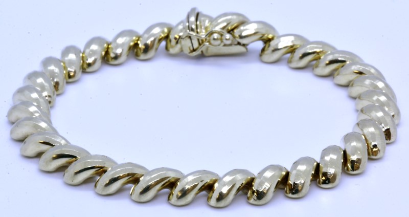 14K Solid Yellow Gold Diamond Cut 7mm San Marco Link Chain Bracelet BBB ...