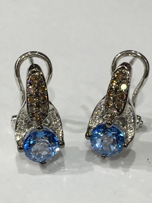 Blue Topaz Gold-Chocolate Diamond & Stone Earrings 28 Diamonds .33 ...