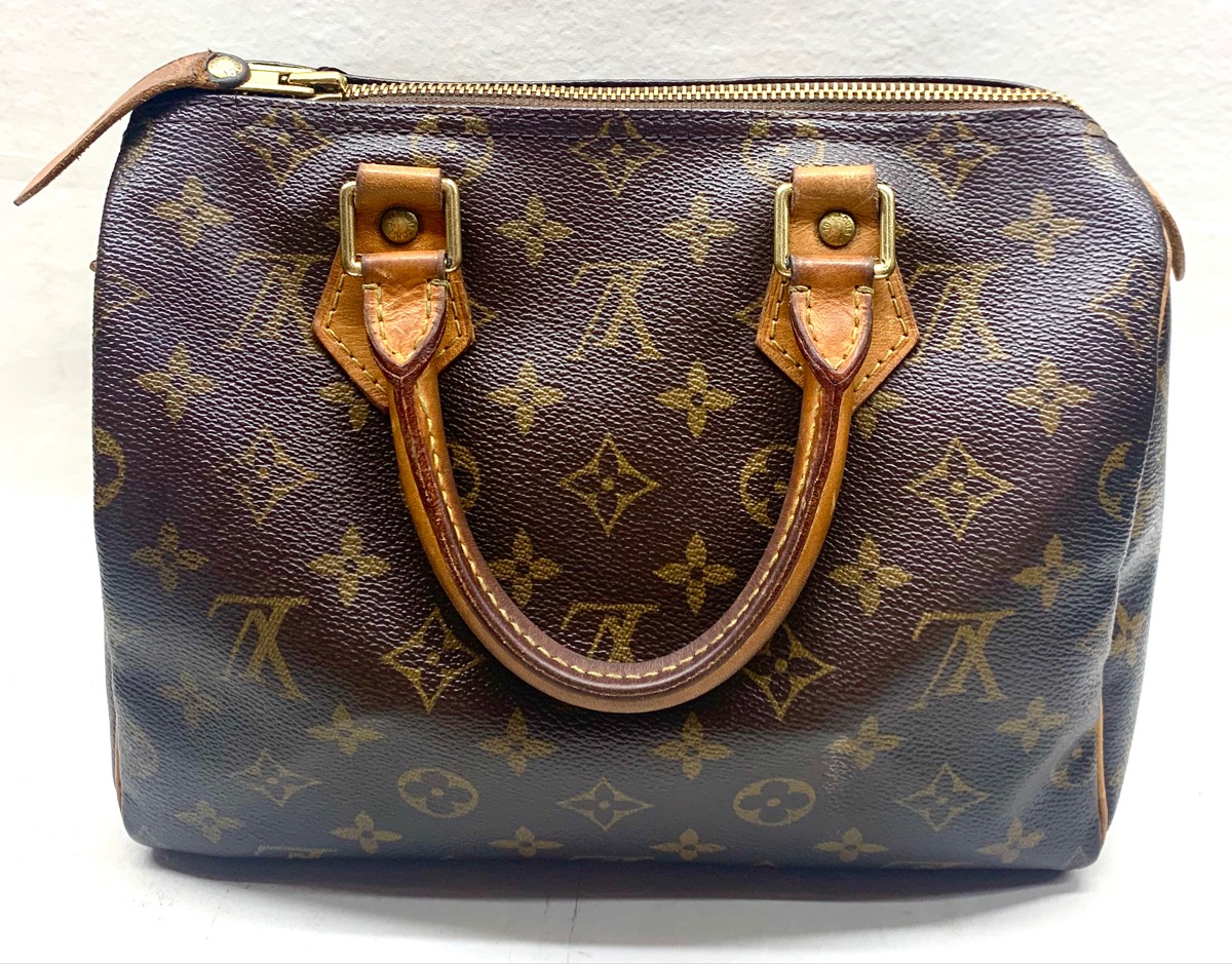 Authentic Louis Vuitton Handbag Speedy 25 Monogram Lv Bag Zipper Purse Patina Very Good