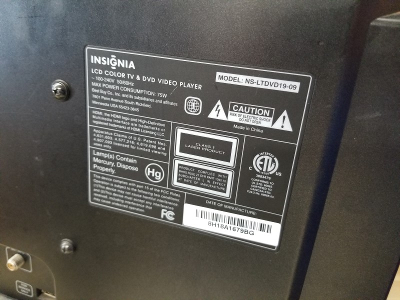 INSIGNIA TV/DVD19" NO REMOTE For parts or not working ...