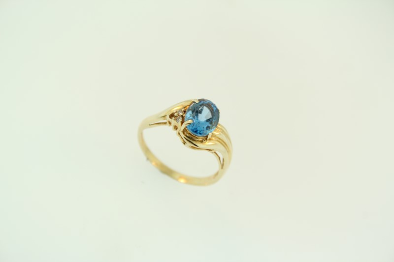 Blue Topaz Lady's Stone Ring 14K Yellow Gold 2.4g Pre