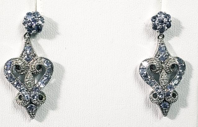 10kt White Gold Tanzanite Diamond Fleur De Lis Design Earrings 10kt White Gold Tanzanite Diamond Fleur De Lis Design Earrings