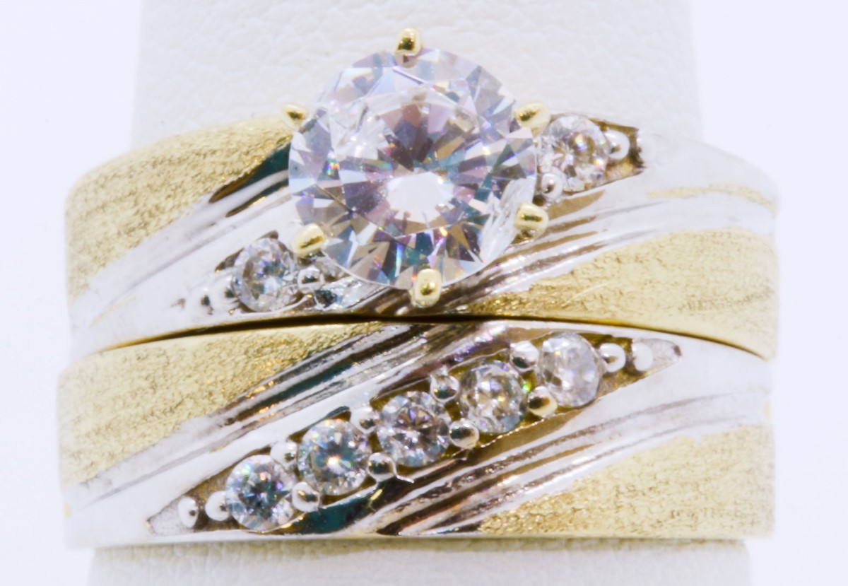 14k white gold cz wedding ring sets