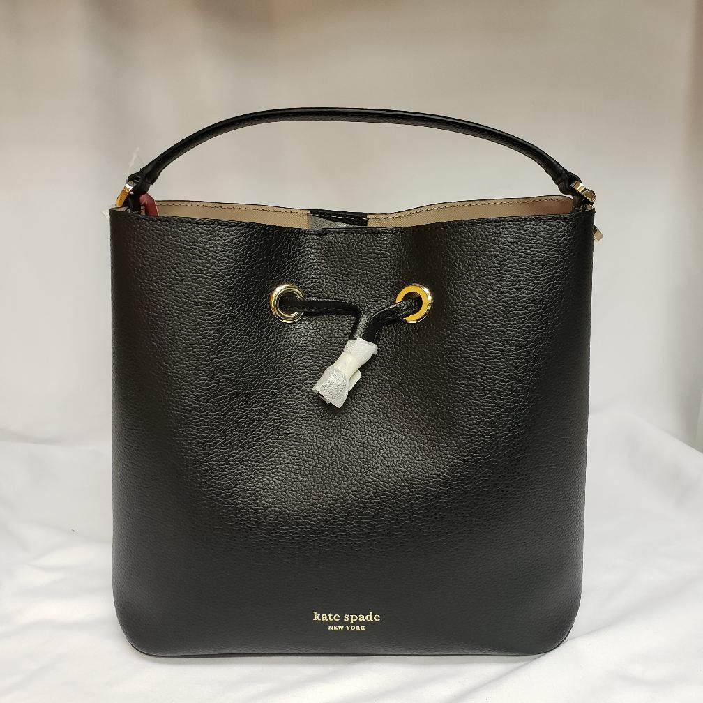 KATE SPADE WKRU5856 EVA BUCKET SAFFIANO LEATHER BLACK Brand New