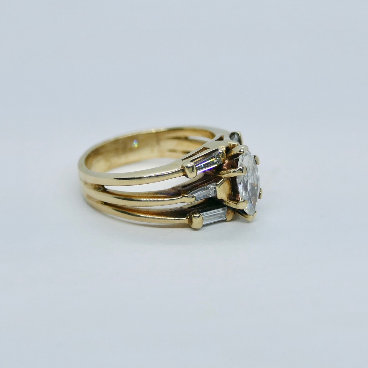 RING JEWELRY WEDDING SET, 14K, 3.80 DWT; .75CT MARQ 1CT BAUG Preowned