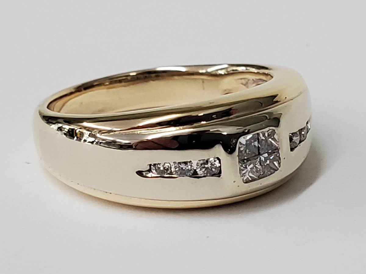 GENTS CUSTOM DIAMOND RING .32 CTW 10K YG SIZE 9.5 Preowned Money