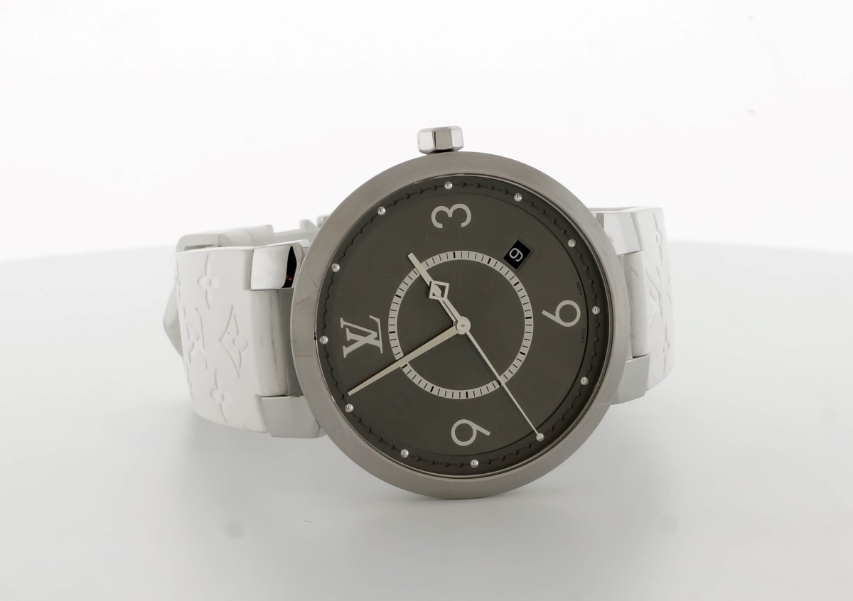 Louis Vuitton Tambour Slim Monogram White Quartz Watch Stainless Steel and  Reverse Monogram 39 18847094