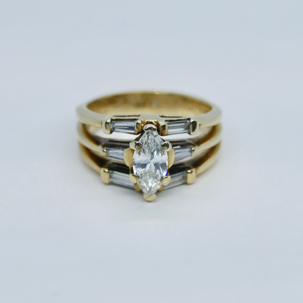 RING JEWELRY WEDDING SET, 14K, 3.80 DWT; .75CT MARQ 1CT BAUG Preowned