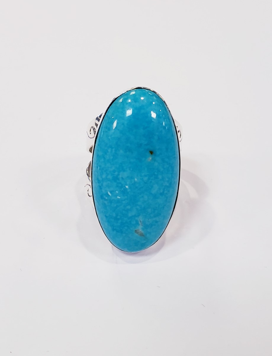 Synthetic Turquoise Gent's Silver & Stone Ring 925 Silver 12.16g Pre ...