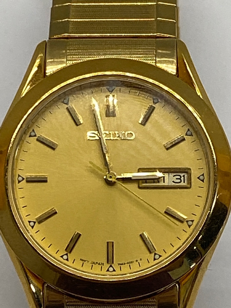 SEIKO 7N43-9251 R2 Gold Toned Men's Wristwatch With Day & Date Analog ...