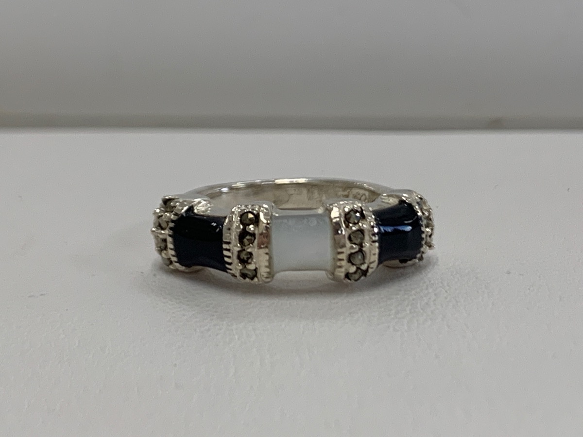 silver ring with black stone women's