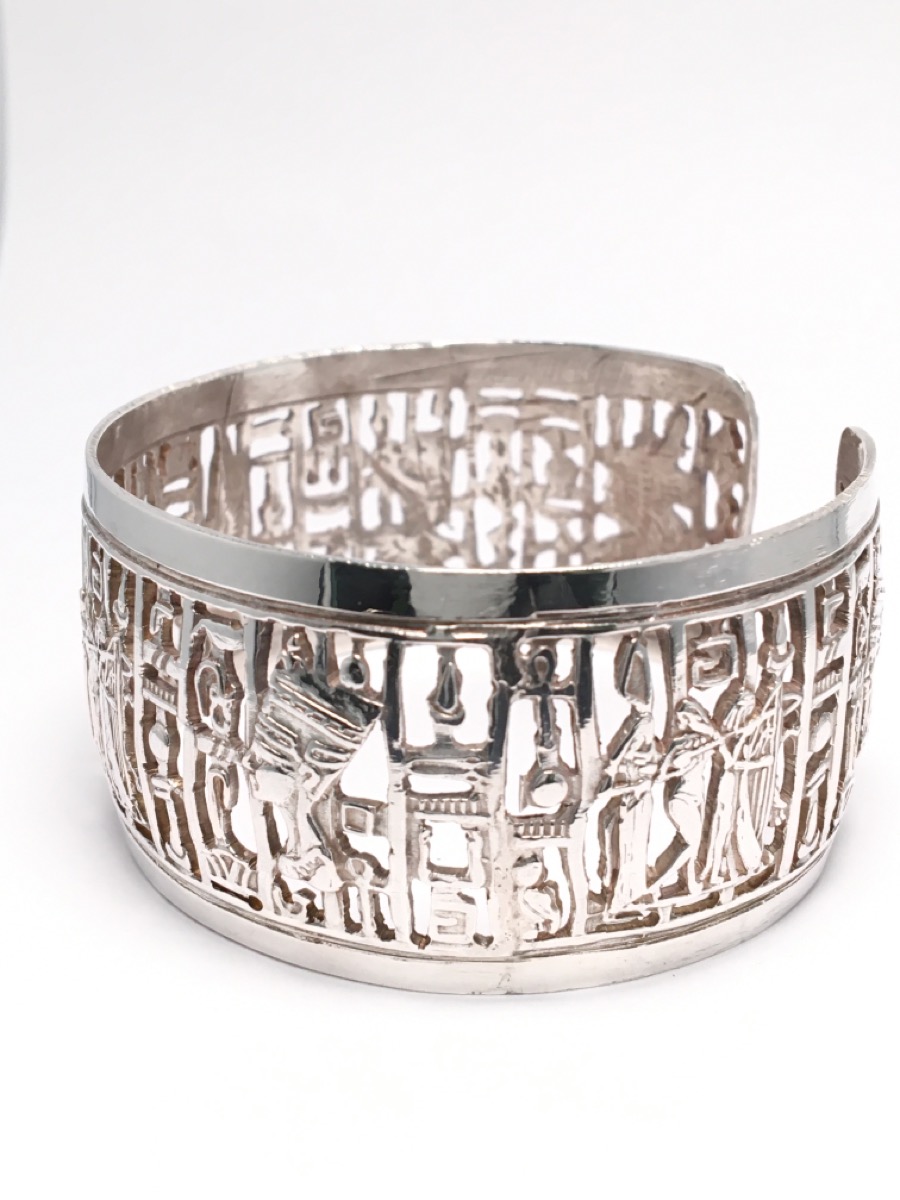 .925 Silver Egyptian Design Adjustable Cuff Bracelet 8