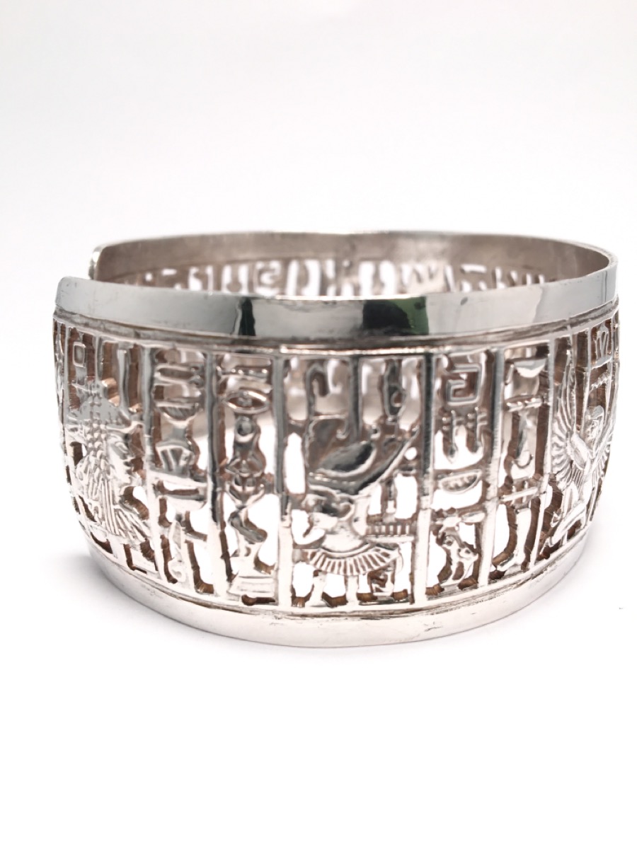 .925 Silver Egyptian Design Adjustable Cuff Bracelet 8