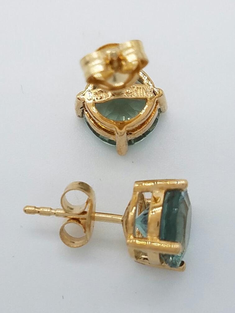 10K Yellow Gold Fluorite Gemstone Stud Earrings Preowned
