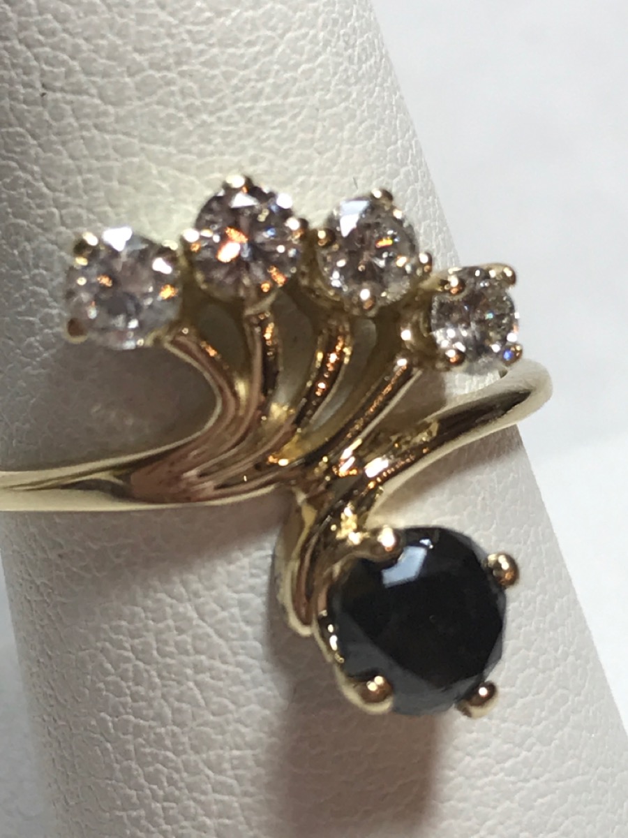 Black Stone Lady's Stone & Diamond Ring 4 Diamonds .52 Carat T.W. Pre