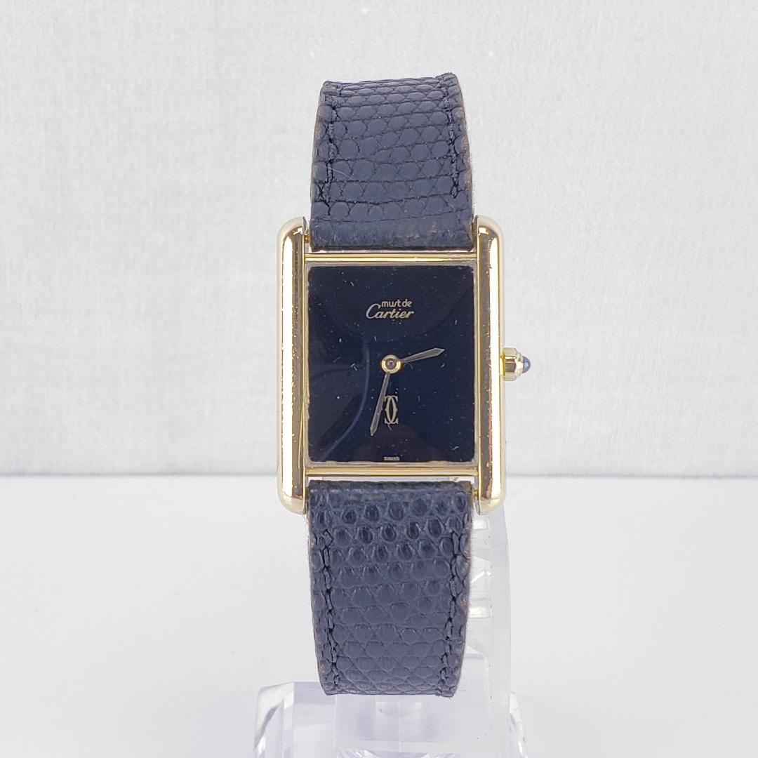 Vintage Cartier Must de Cartier Vermeil Tank Watch 6 81006 Black Dial Good PB Pawn