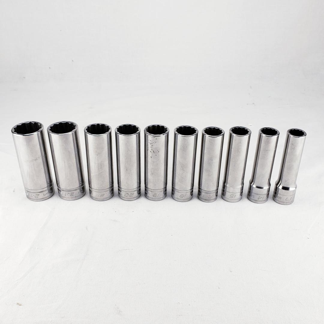 SNAPON 313SMYA 10pc 1/2" Drive 12pt Metric Deep Socket Set 13mm24mm